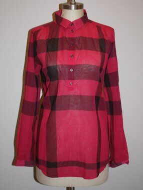BURBERRY BRIT PLAID FUCSIA PINK LONG SLEEVE SHIRT TOP - SMALL (2-4)